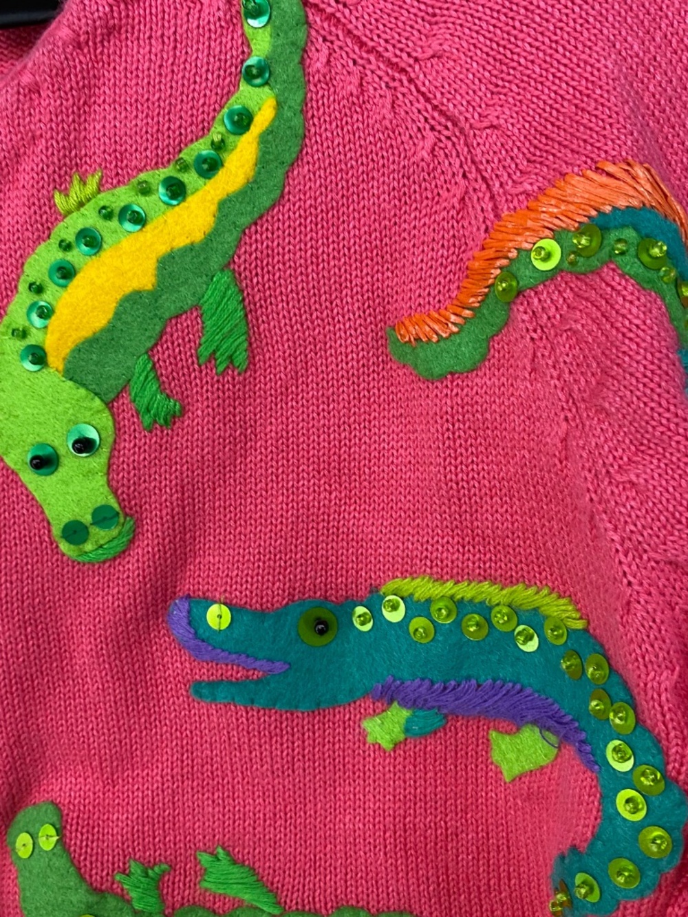 Vintage Michael Simon Cardigan S • Alligator Pink Beaded Embroidered • Art • 90s - Picture 3 of 8